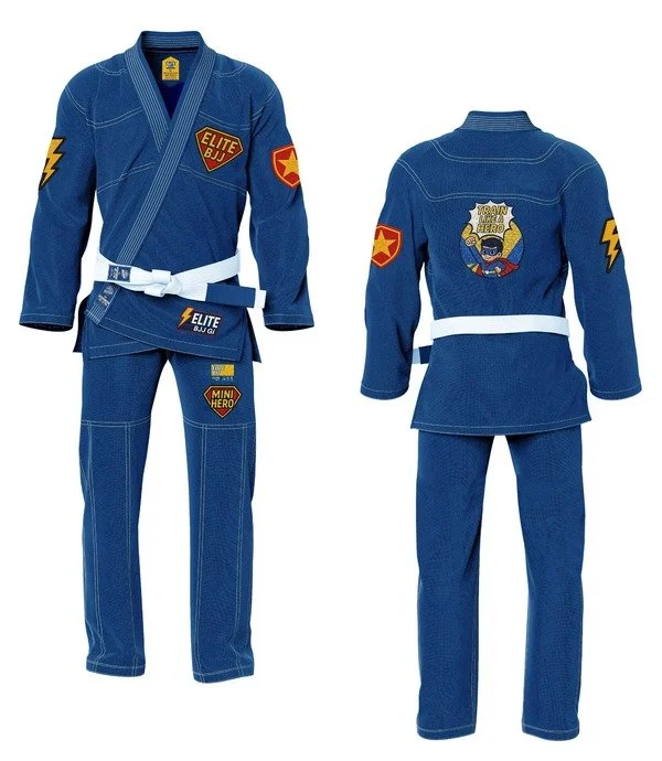 Front and back view of custom BJJ gi with embroidery and reinforced stitching