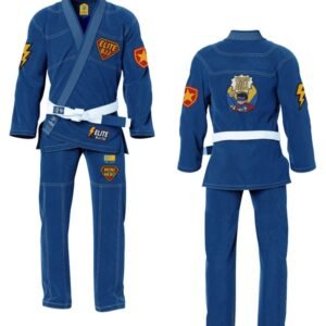 Front and back view of custom BJJ gi with embroidery and reinforced stitching